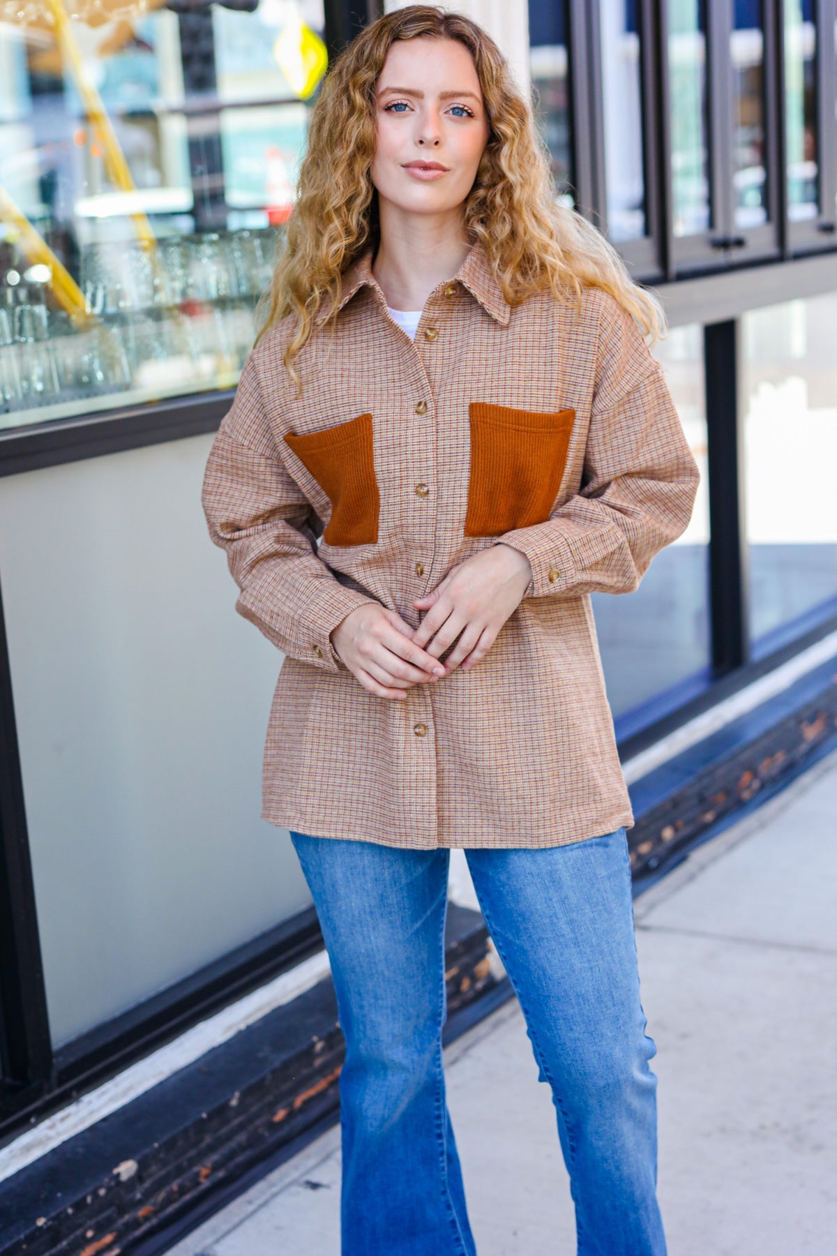 Pick Up - Start You Day Rust Flannel Plaid Oversized Shacket