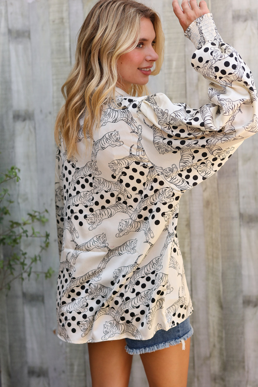 Pick Up - Dazzle in Ivory Satin Button-Down Collared Long Sleeve Blouse