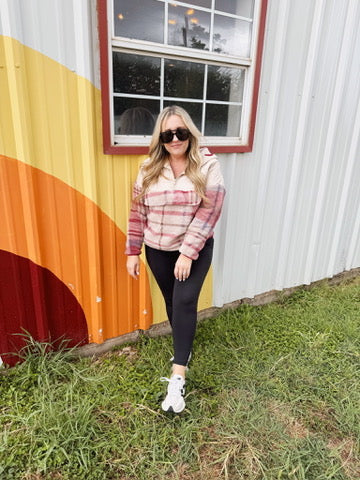 Pick Up - Tried & True Oatmeal & Garnet Plaid Half Zip Puffer Hoodie